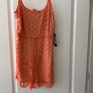 Orange Mesh and Lace Sleeveless romper